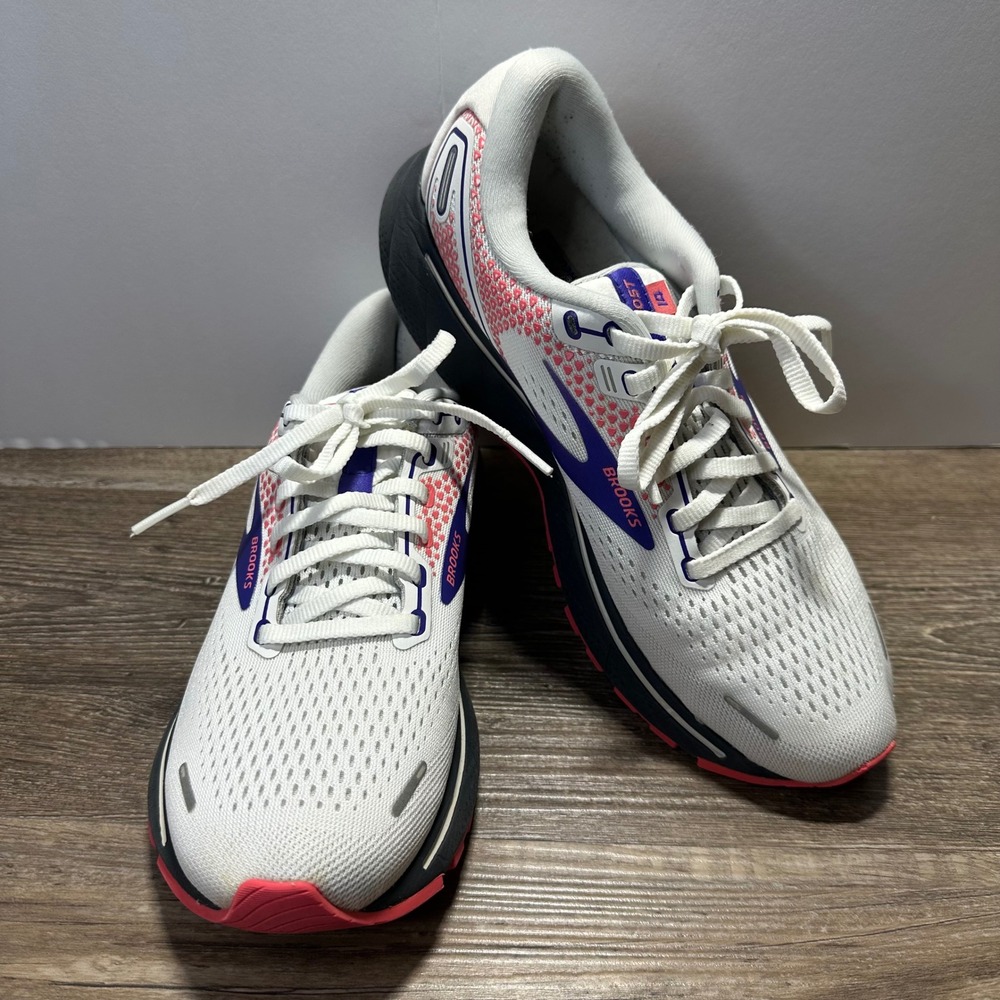Brooks Ghost 14 Womens Running Shoes White Pink Purple 1203561B192 Size 8.5